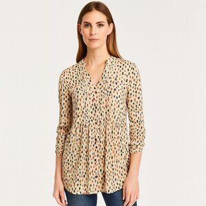 Anthropologie Maeve Cream Pleated Button Front Long Sleeve Boho Casual Top S